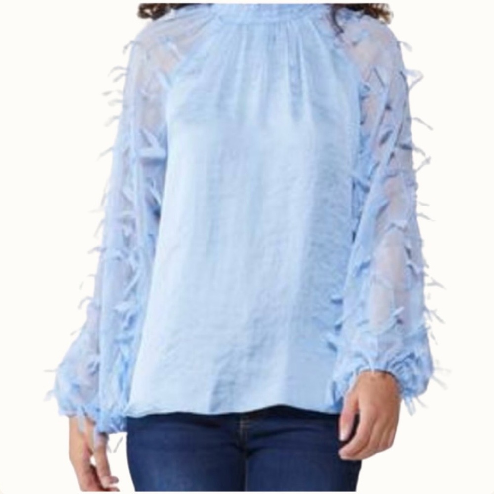 Cato’s NWT  Ice Blue Women’s Blouse with Textured Statement Sleeve Detail